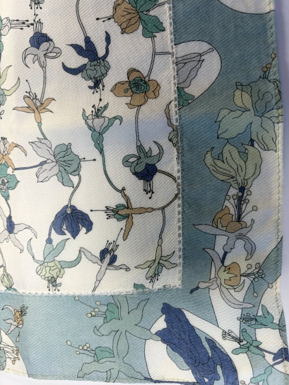 Liberty of London Cotton Floral Scarf Blue Ivory 20" - Picture 10 of 15
